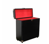 Record Storage Case Vinyl Album Organizer LP Carrier with PU Leather and Velvet Lining Holds Discs Upright with Handle and Latch Suitable for Home use, Black Red