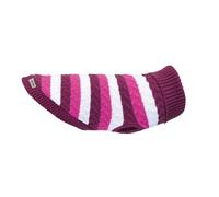 Record - Sweater for Dogs Model Him & Her. High Neck Sweater, White Stripes Pattern with Purple/Fuchsia Shades, Leash Hole and Paw Loops | Purple, 3XS - Back Length 20 cm