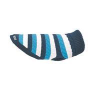 Record - Sweater for Dogs Model Him & Her. Sweater for Dogs High Neck, White Stripes Pattern with Blue/Blue Shades, Leash Hole and Paw Loops | Blue, XS - Back Length 30 cm