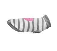 Record - Sweater for Dogs "Pullove", back length 25 cm. Warm sweater with reversible sequins heart, leash hole and machine washable | Grey - White, XXS