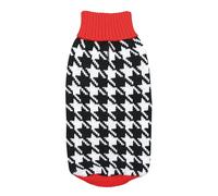 Record - Sweater for Dogs Shopping, back length 50 cm. Sweater with Turtleneck, White-Black Pattern with Red Details, Leash Hole and Machine Washable | XL