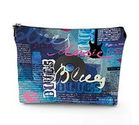 Record,Travel Bag Makeup Case Cosmetic Bag,Blues Genre Elements Guitar,Linen Makeup Bag Great Gift for Travel,Blue,7x9in