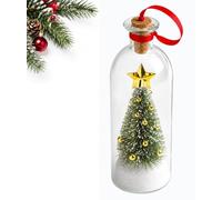 Recordable Christmas Tree in a Bottle Ornament,30-Second Voice Recording Keepsake with Snowy Mini Trees,Glass Holiday Decoration for Mantel (Light Green)