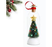 Recordable Christmas Tree in a Bottle Ornament,30-Second Voice Recording Keepsake with Snowy Mini Trees,Glass Holiday Decoration for Mantel (Green)
