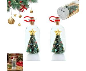 Recordable Christmas Tree Message in a Bottle Ornament, Voice Message Bottle with Playback Cork, Snowy Scene in Nostalgic Bottles, Unique Holiday Keepsake & Christmas Tree Decoration Gift (2PC)