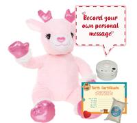 Recordable Teddy Bear - Cupid the Pink Reindeer 16" (40cm) Plush | Baby Heartbeat Bear Gift | Record a Personalized 10 Second Message | Birth Certificate Included