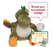 Recordable Teddy Bear - Deno the Dinosaur 16" (40cm) Plush | Baby Heartbeat Bear Gift | Record a Personalized 10 Second Message | Birth Certificate Included