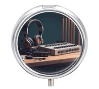 Recorder with Headphones Round Pill Box Travel Portable Pill Case 23 Compartment Medicine Metal Tablet Vitamin Holder Organizer for Purse Pocket