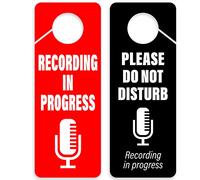 Recording in Progress - Please Do Not Disturb Sign, Door Knob Hanger 2 Pack, Double Sided, Ideal for Using in Any Room.