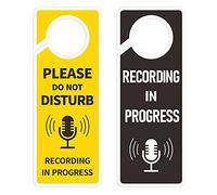 Recording in Progress - Please Do Not Disturb Sign, Plastic Door Knob Hanger Sign, Double Sided, 2 Pack