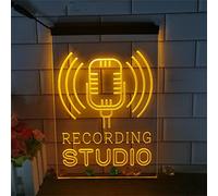 Recording Studio Neon Sign Microphone On Air LED Neon Sign microphone studio Studio On Air Neon Light Microphone Bar Led Neon Sign with Dimmable Switch,Yellow,11.8"x7.9"