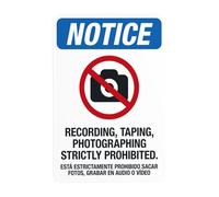 Recording Taping Photographing Strictly Prohibited Bilingual Metal Warning Sign for Indoor Outdoor Security, Business Office Home Garden Street Decor 20 x 30 cm