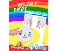 Recortar y pegar rompecabezas - para niños de 4 a 6 años: 14 dibujos para cortar y pegar. Libro de actividades creativas para aprender a usar las tijeras.
