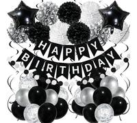 Recosis Birthday Decorations for Men, Black White Party Decorations Happy Birthday Decorations with Banner for Boys Men 40th 50th 60th 70th 80th 90th Birthday Party