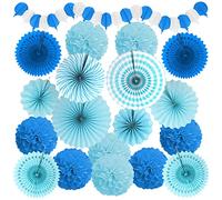 Recosis Party Decorations, Blue Papar Fans Pompoms Garlands for Men Boy Fathers Day Graduation Bachelorette Wedding Birthday Baby Showers Birthday Party Decoration