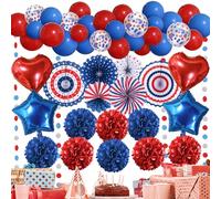 Recosis Red Blue Party Decorations, Paper Pompom Balloon Garland Navy Blue Red Party Supplies for USA 4th of July Patriotic Decorations Birthday Independence Day Wedding Decorations