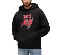 Recovered NFL Men's Hooded Sweatshirt - Adult Tampa Bay Buccaneers Football Team Logo Printed Cotton Pullover Casual Hoodie - Black M