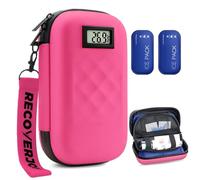 RecoverJoy TSA Approved Insulin Cooler Travel Case Diabetic Medication Bag With Thermometer Temperature Display Medication Diabetic Cooler Travel Medicine Organizer Bag for women & 2 Ice Pack-Rose red