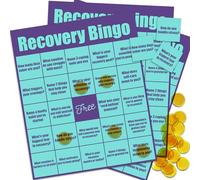 Recovery Bingo Game for Adults in Addiction Groups - 24 Cards and 200 Chips with 1 Game Instructions, Motivational Recovery Activity for Counseling Sessions, Rehab Centers, and Support Meetings