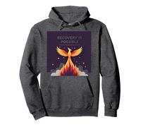 Recovery Is Possible Phoenix Rising Inspirational Pullover Hoodie, Adult Unisex, Dark Heather Grey, M