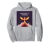 Recovery Is Possible Phoenix Rising Inspirational Pullover Hoodie, Adult Unisex, Heather Grey, XL