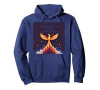 Recovery Is Possible Phoenix Rising Inspirational Pullover Hoodie, Adult Unisex, Navy, L