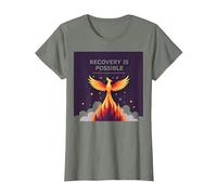 Recovery is Possible Phoenix Rising Inspirational T-Shirt, Women, Olive Heather, Medium
