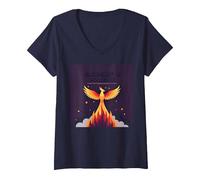 Recovery is Possible Phoenix Rising Inspirational V-Neck T-Shirt, Women, Navy, XXL