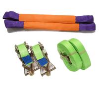 Recovery Ratchet Strap Set Hi Vis x2 (35MM x 4M Round Sling Alloy Wheel Tie Down Trailer Kit)