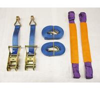 Recovery Ratchet Strap Set x2 (35MM x 4M Round Sling Alloy Wheel Tie Down Trailer Kit)