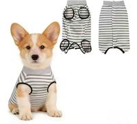 Recovery Suit for Dogs Leak-Proof Protective Suit for Dogs Gray White Stripe Soft Surgical Bodysuit Wound Protection Cone Alternative (L)
