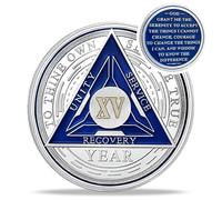 Recovery Triangle 15 Year Sobriety Coin - Silver Roman Numeral NA AA Coins - 1-40 Prime NA/HA/AA Chips and Medallions - Narcotics Alcoholics Anonymous Sober Gifts for Men Women
