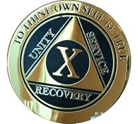 RecoveryChip 10 Year AA Medallion Elegant Black Gold Silver Bi-Plated Alcoholics Anonymous Chip, Bronze