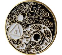 RecoveryChip 2 Year AA Medallion Sakura Tree Cherry Blossom Ying Yang Black and White Serenity Prayer Medallion
