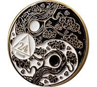 RecoveryChip 24 Hours AA Medallion Sakura Tree Cherry Blossom Ying Yang Black and White Serenity Prayer 1 Day Medallion
