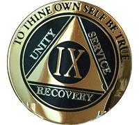 RecoveryChip 9 Year AA Medallion Elegant Black Gold Silver Bi-Plated Alcoholics Anonymous Chip