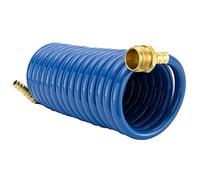 RecPro RV Exterior Shower Hose 15' Coiled Hose | UV Resistant Blue Polyurethane RV Freshwater Hose with Brass Fittings (1)
