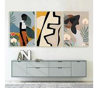 Recrtain Abstract African American Wall Art Canvas Painting Black Woman and Green Plant Art Pictures Set of 3 Nordic Wall Art Posters and Prints Pictures Wall for Living Room Decoration Unframed