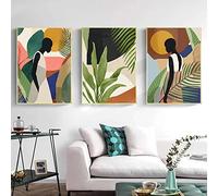 Recrtain Abstract African Woman Flower Leaves Canvas Painting Nordic Black Skin Wall Art Prints, Black Women Poster Black African Art Wall Decor for Living Room Bedroom Unframed