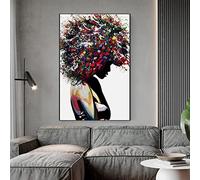 Recrtain Black Woman Canvas Wall Art African American Wall Art Graffiti Canvas Art Posters and Prints African Woman Modern Art Picture for Living Room Bedroom Office