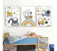Recrtain Excavator Canvas Painting Nursery Wall Prints Posters Crane Art Prints Toys Cars Wall Art Print Nursery Pictures Kids Boys Room Decor Unframed