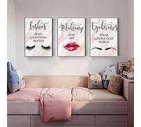 Recrtain Makeup Canvas Wall Art Eyelash Eyebrow Lips Pictures Wall Decor Beauty Salon Wall Art Fashion Poster, Nordic Wall Picture for Women Girl Room Decoration Unframed