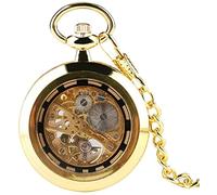 REcsdza Pocket Watches， Retro Golden Skeleton Mechanical Hand Winding Roman Numerals Open Face Vintage with 30cm Chain