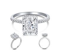 Rectangle 14K Plated 925 Sterling Silver 4CT 8A Cubic Zirconia Love Promise Ring Band for Women Simple Wedding Engagement Rings for Full Diamond(Select Size Name)