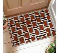 Rectangle Area Rug, Modern Geometric Stripe Block None Brown Low Pile Edge Binding Doormat Throw Rug Rectangle Entryway Bathroom Laundry Room Decor 2' X 3'