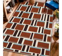 Rectangle Area Rug, Modern Geometric Stripe Block None Brown Non-Slip Backing Home Floor Rectangle Print Carpet Rugs for Living Room Bedroom Hallway Desk Office Decor 4' X 6'