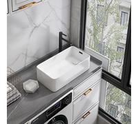 Rectangle Bathroom Vessel Sink, Ceramic Wash Basin Side Drainage for Above The Washing Machine, Countertop Sink for Apartment Home Hotel Balcony Washroom(White A,45x31x15cm)