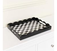 Rectangle Black Monochrome Checked Scalloped Tray