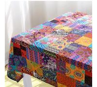 Rectangle Bohemian Ethnic Table Cloth, Boho Style Patchwork Tablecloth, Indian Floral Gingham Table Cover for Kitchen Dining Table Coffee Table (55x87 Inch), 669696