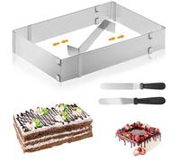 Rectangle Cake Tin, Adjustable Baking Frame, Stainless Steel Cake Mold, Square Cake Tin, Square Adjustable with Divider, Spatula for Cakes, Pies, Pizza, Baking and Decorating